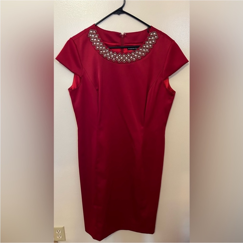 Preston and York Jeweled neck cap sleeve sheath dress